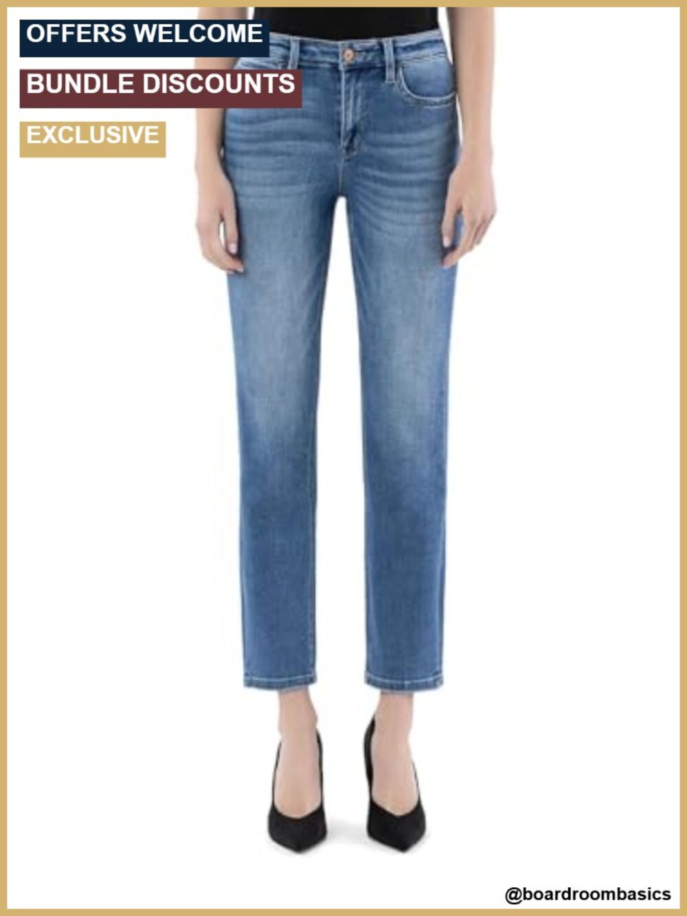 Comfort Stretch High Rise Slim Straight Jeans Ankle Length 5-Pocket